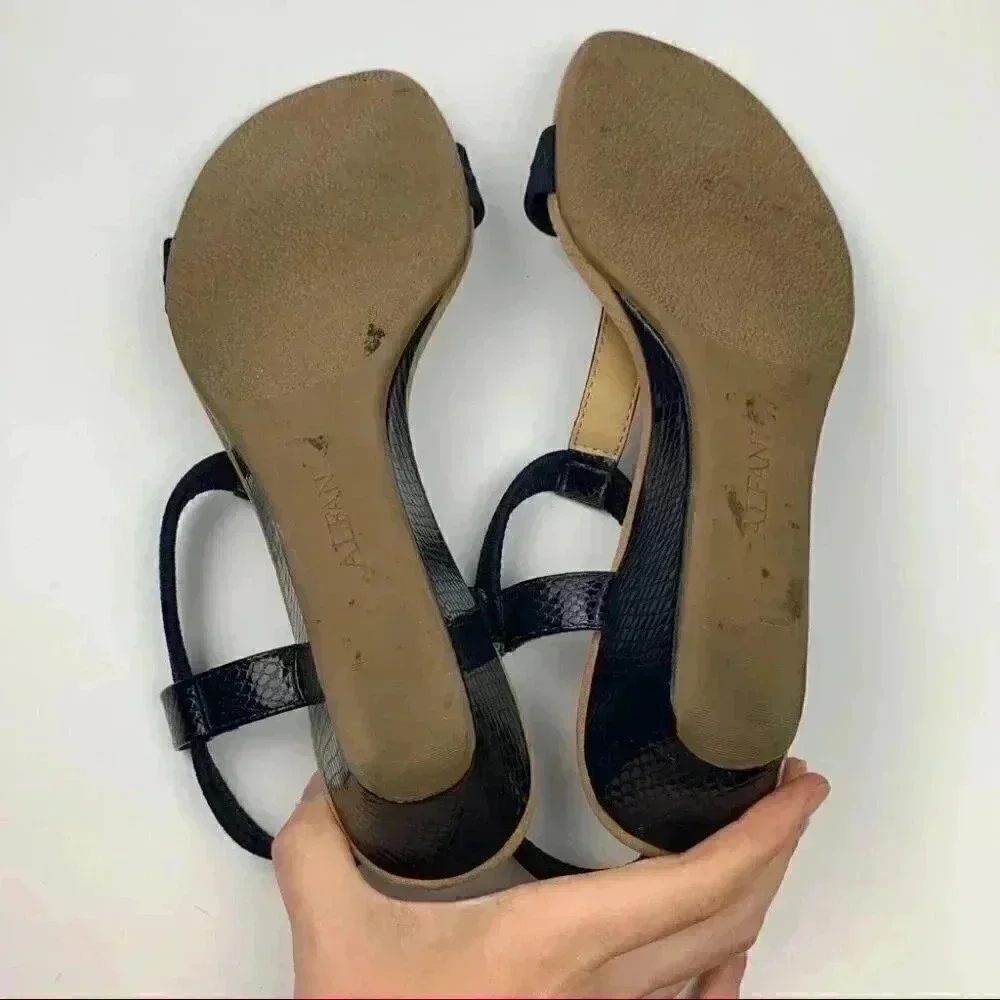 Alfani heels size 10 navy blue snakeskin print t-strap wedges coastalgranny
